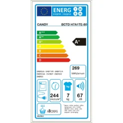 Candy BCTDH7A1TE Integrated Wifi Connected 7Kg Heat Pump Tumble Dryer - White -Hoove Kitchen Shop 13482053 9754914606337620