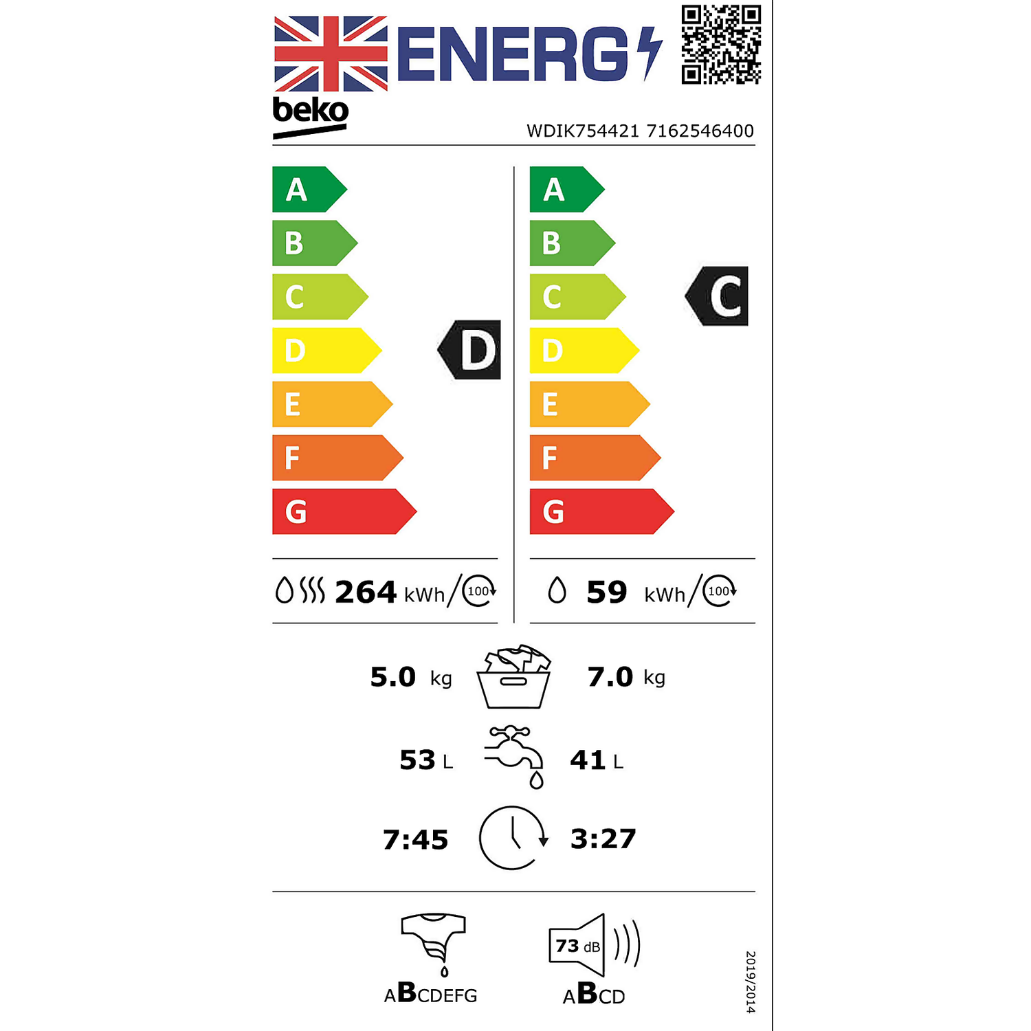 Beko WDIK754421 Integrated 7Kg / 5Kg Washer Dryer With 1400 Rpm - White 10 Beko WDIK754421 Integrated 7Kg / 5Kg Washer Dryer With 1400 Rpm - White - Image 10