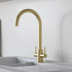 Leonie Twin Lever Tap - Brushed Brass -Hoove Kitchen Shop 13929184 1524998571997181