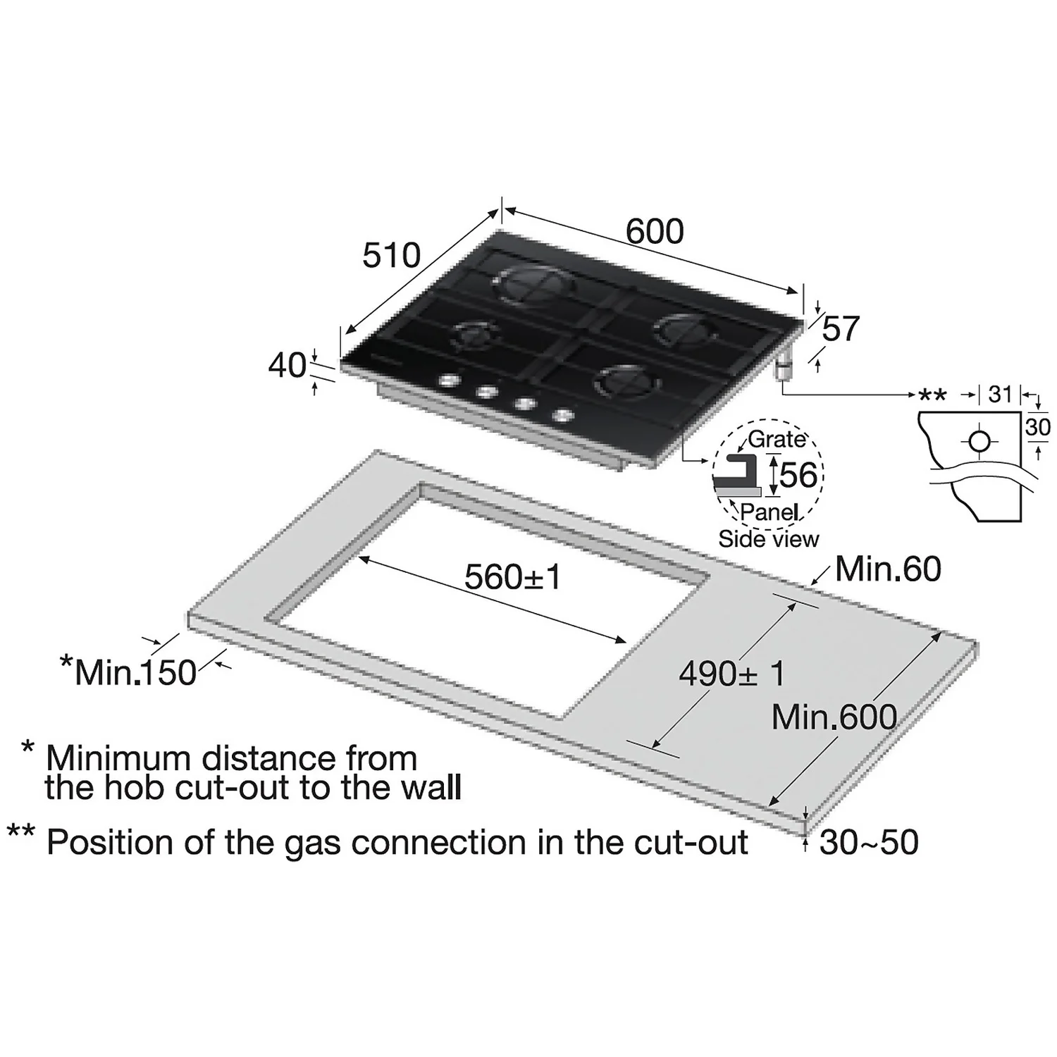 Samsung Prezio NA64H3000AK 60cm Gas Hob - Black / Glass 8 Samsung Prezio NA64H3000AK 60cm Gas Hob - Black / Glass - Image 8